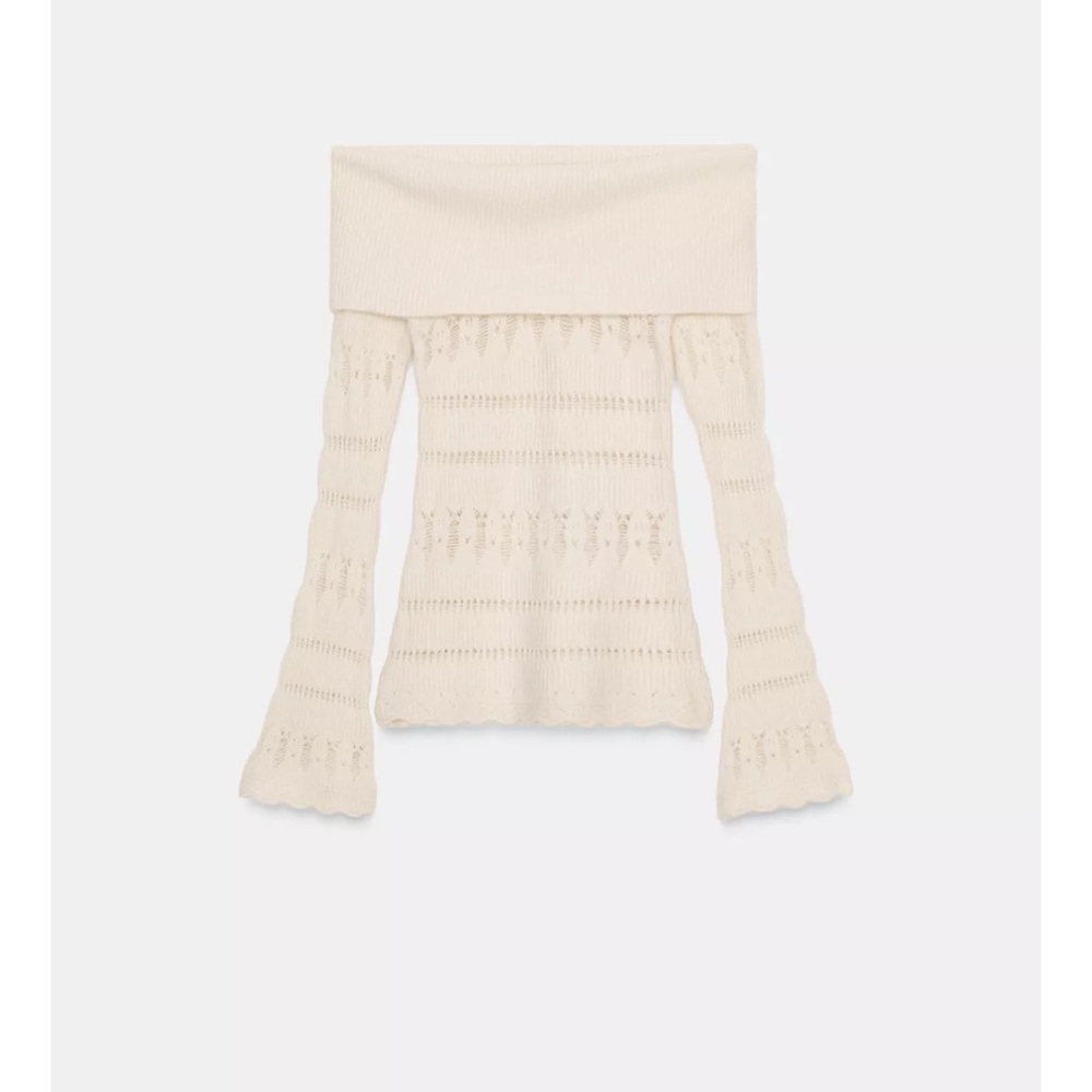 Zara Elegant Off-Shoulder Cream Sweater Size L NWT